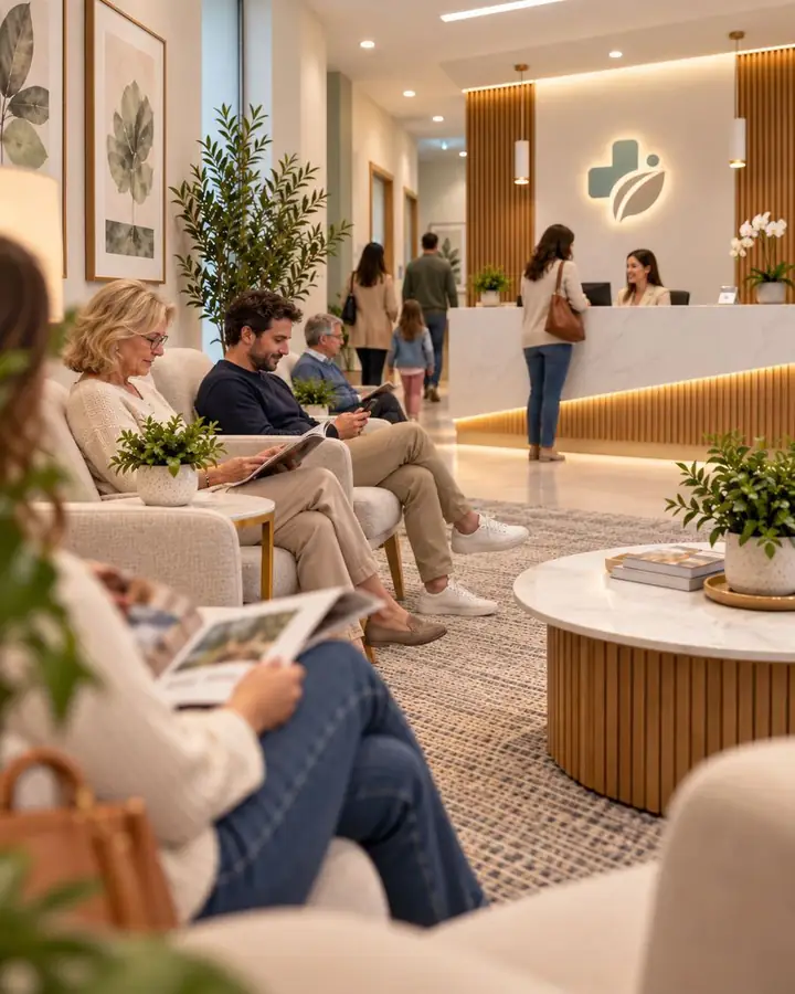 Salle d’attente d’un cabinet médical pleine de patients